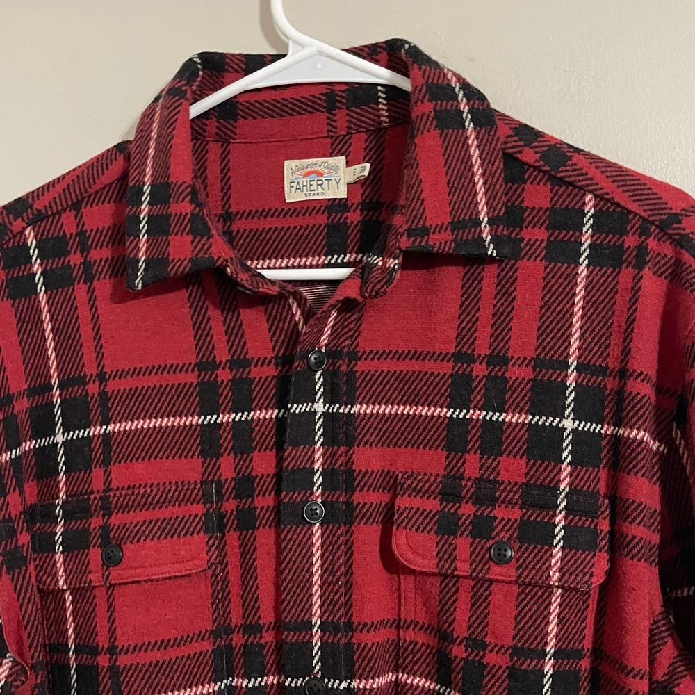 Faherty Legend Plaid Button Down Shirt Long Sleeve Men Medium Red - Picture 3 of 6